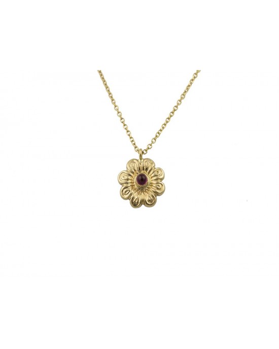 "Archaic Daisy" necklace with red ruby in 14K gold 