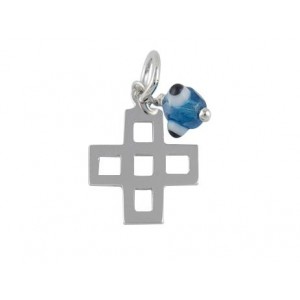 14K White Gold Cross with "Evil Eye"