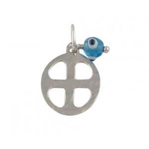 14K White Gold Cross with "Evil Eye"