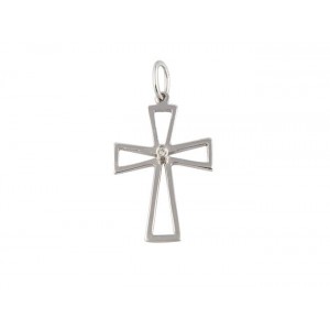 14K White Gold Cross with CZ