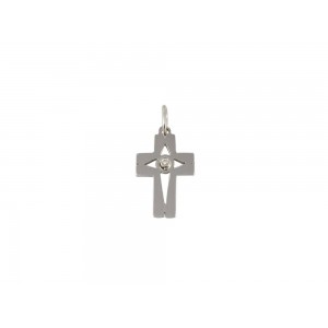 14K White Gold Cross with CZ
