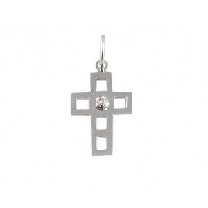 14K White Gold Cross with CZ
