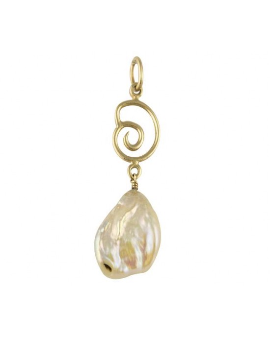 14K Gold Pendant "Spiral" with keshi pearl