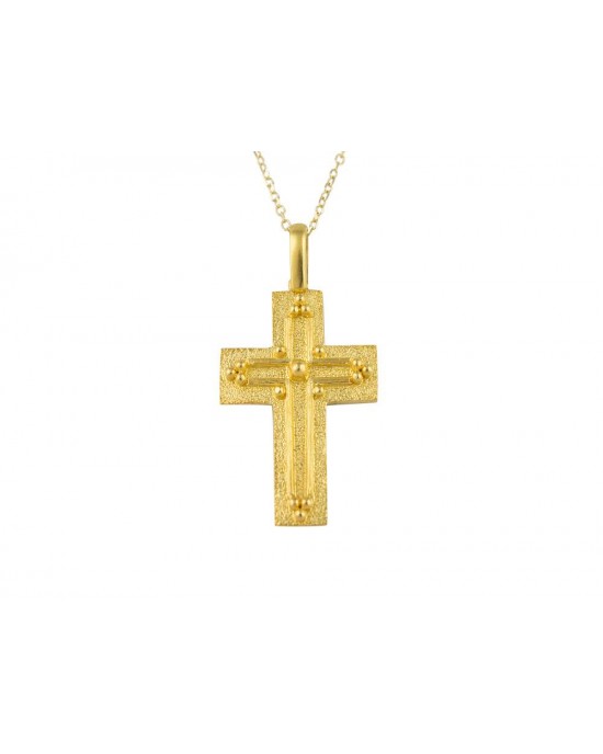 Βυζαντινός σταυρός από χρυσό Κ18 και αλυσίδα