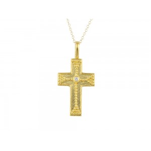 Byzantine cross with diamond in 18k gold and chain