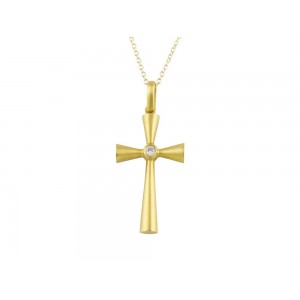 Βυζαντινός σταυρός με διαμάντι και ρουμπίνι από χρυσό Κ18