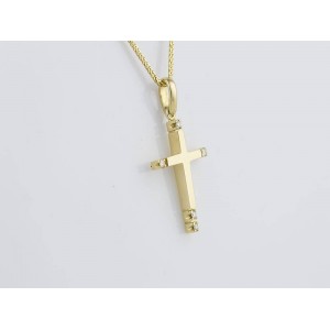 Cross in 14k gold with cubic zirconia and chain