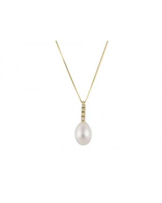 K18 Gold Necklace with Diamonds and Pearl 