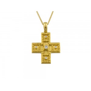 Βυζαντινός σταυρός με διαμάντια από χρυσό Κ18 και αλυσίδα