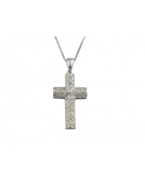 Pave σταυρός με διαμάντια από λευκό χρυσό Κ18 και αλυσίδα