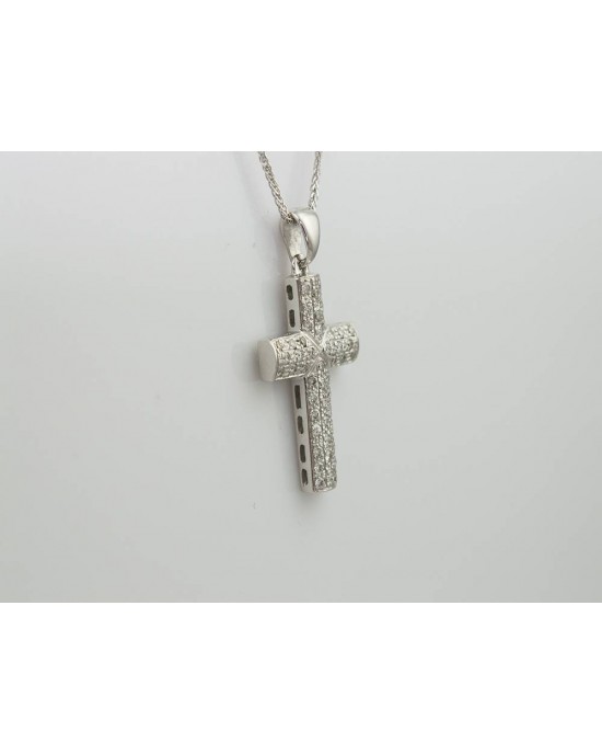 Pave σταυρός με διμάντια από λευκό χρυσό Κ18