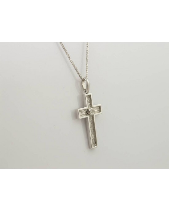 Βαπτιστικός σταυρός με διαμάντι από λευκόχρυσο Κ18 και αλυσίδα