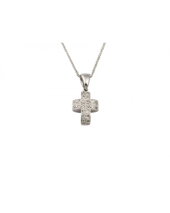 Σταυρός με διαμάντια από λευκό χρυσό Κ18 και αλυσίδα
