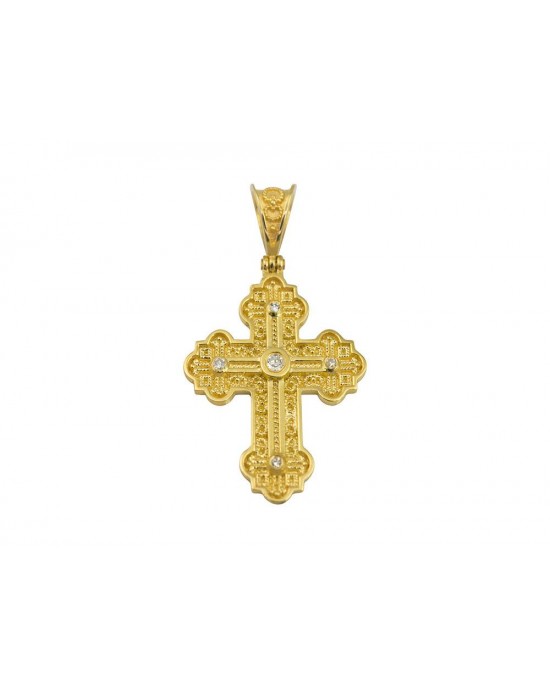 Byzantine cross with diamonds in 18K gold and chain