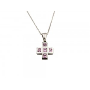 18K White Gold Cross with Pink Sapphires 0,55ct