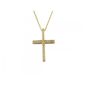 14K Gold Cross with Stars Design and Cubic Zirconia 