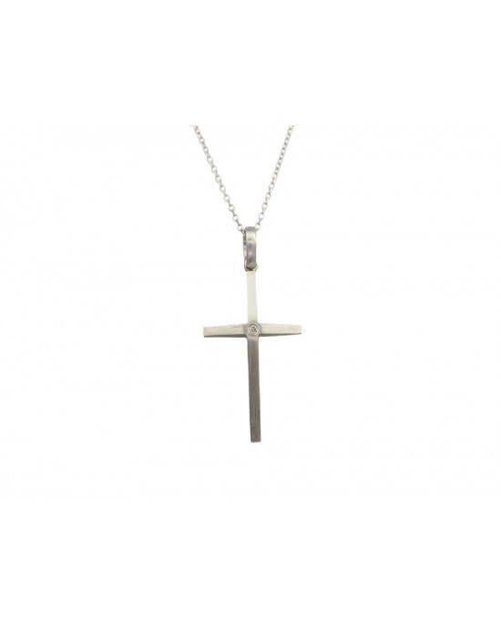Cross with diamond in 14k white gold