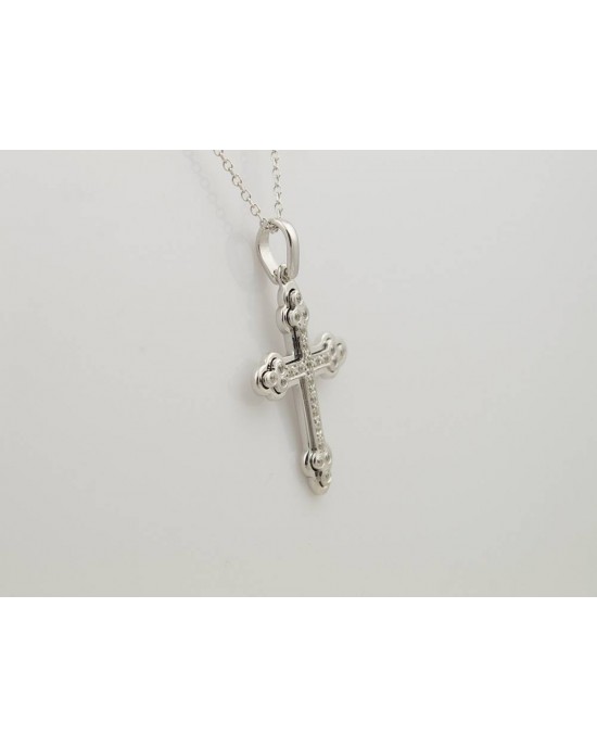 Women's cross with CZ in 14K white gold