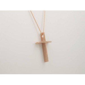 Baptism cross with cubic zirconia in 14k rose gold and chain Baptism cross with cubic zirconia in 14k rose gold and chain