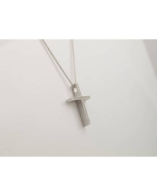 Cross with CZ in 14k white gold 