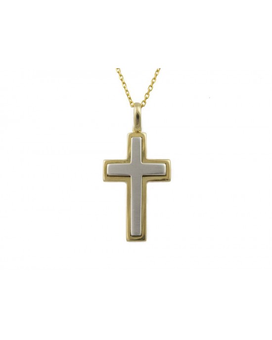 Two-toned baptism cross in 14k gold & white gold