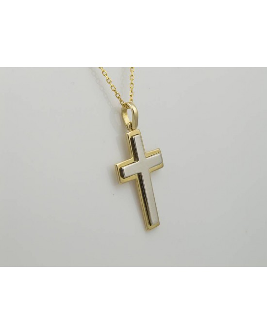 Δίχρωμος βαπτιστικός σταυρός από χρυσό & λευκόχρυσο Κ14