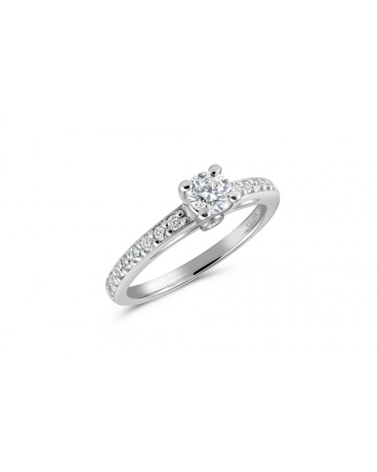 Solitaire engagement ring in 18k white gold 0.28ct diamonds with side stones